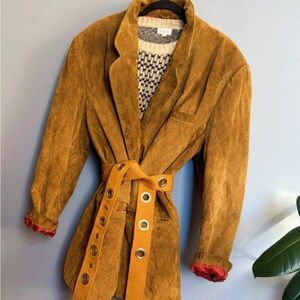 Vintage Warm Tobacco Suede Quilted Leather Jacket | Artisanal Statement Blazer